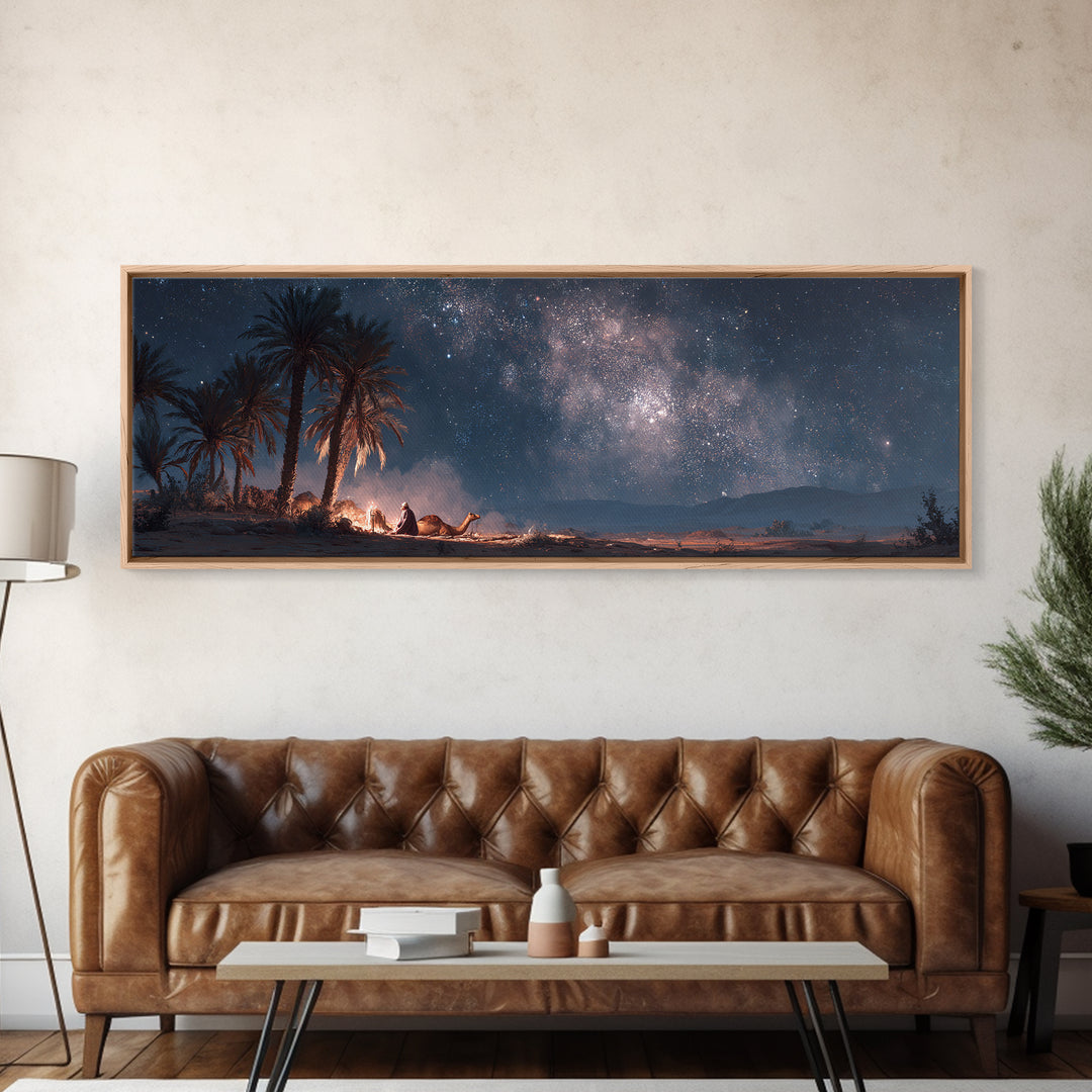 Enchanting Desert Night With Caravan And Starry Sky Mystical Wall Art Canvas Print For Boho Decor