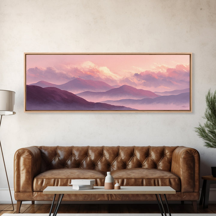 Misty Purple Mountains At Sunrise Wall Art, Modern Landscape Canvas Print, Calming Bedroom Decor And Living Room Wall Art Prints