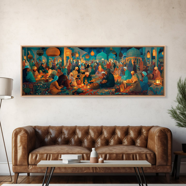 Colorful Middle Eastern Market Scene Painting Wall Art Captivating Cultural Artwork Framed Canvas Print