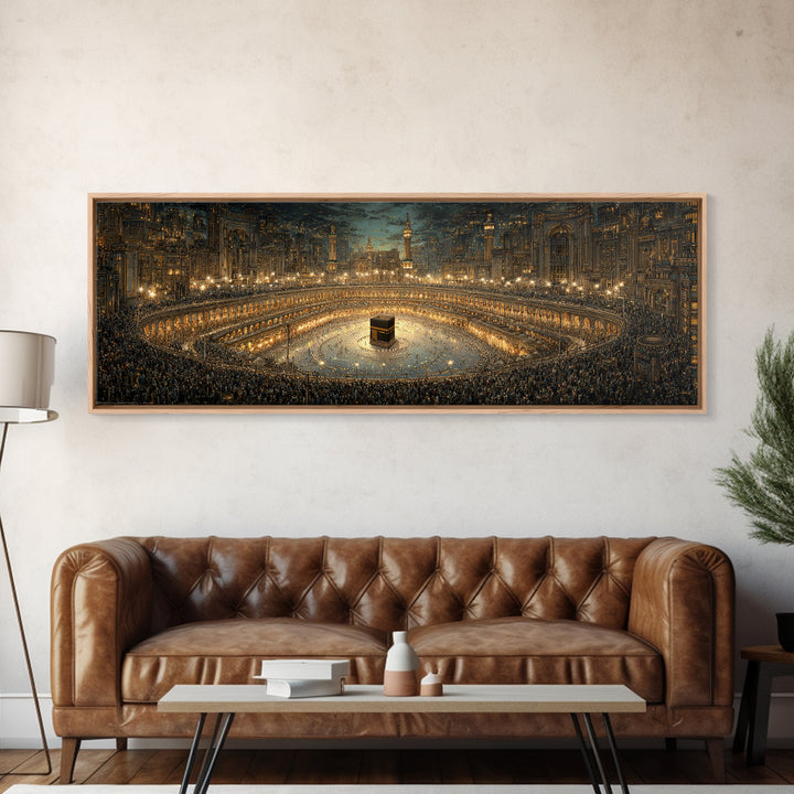 Spectacular Mosque With Kaaba Pilgrimage Scene Framed Canvas Print Islam Religious Wall Art Home Decor