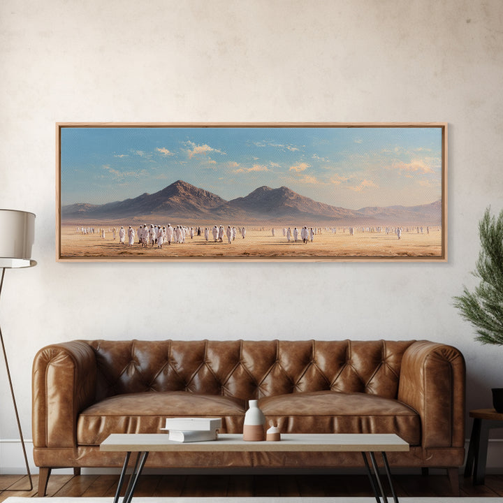Spiritual Pilgrimage Across Expansive Desert Landscape With Mountaintops Wall Art