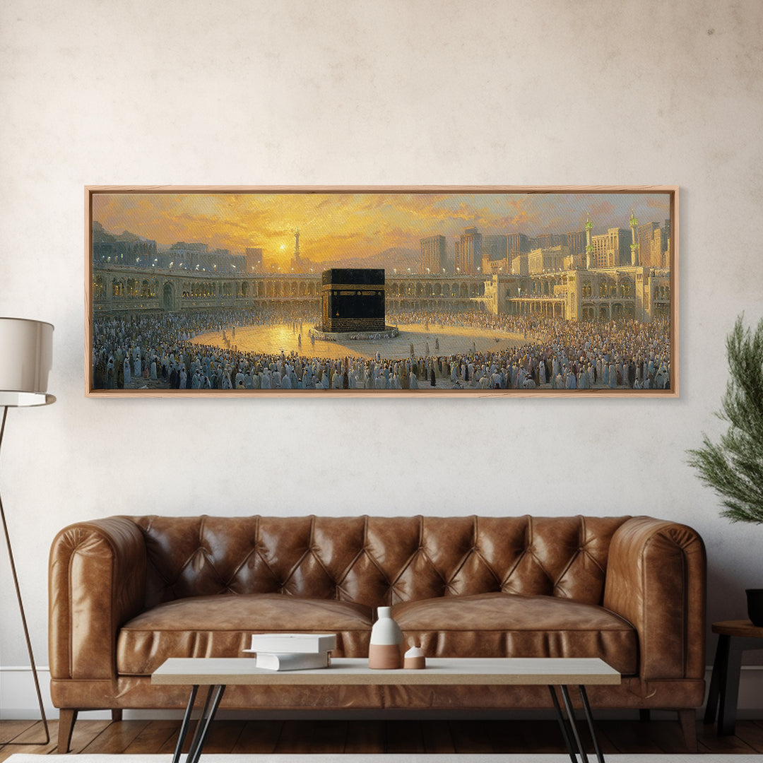 Kaaba At Mecca During Hajj Framed Canvas Print, Islamic Wall Art, Prayer Room Decor, Muslim Gift, Panoramic Mosque Art Print