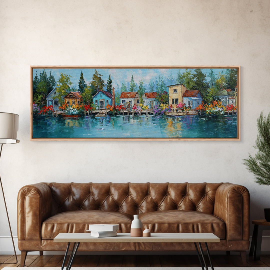 Charming Cozy Cabin In Forest Landscape Oil Painting Canvas Print Wall Art For Rustic Home Decor And Woodland Wall Decoration