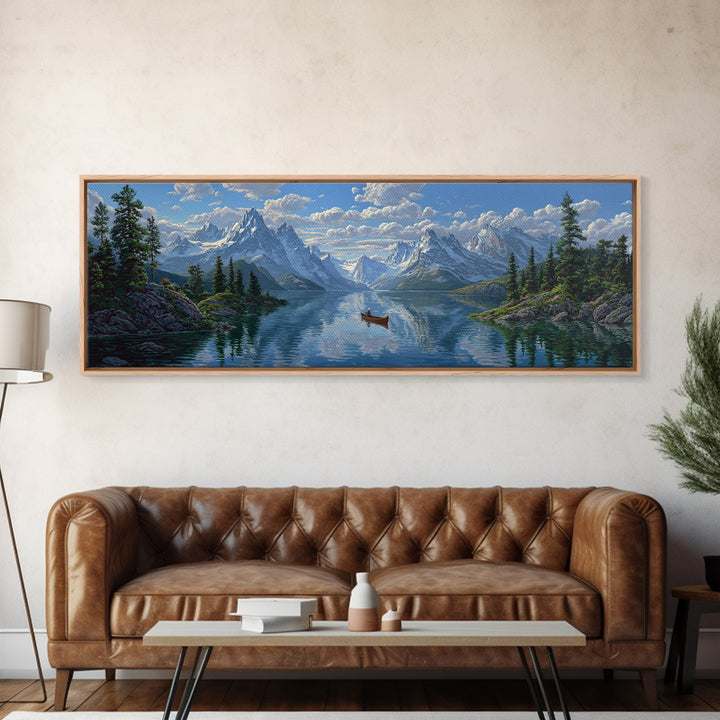 Peaceful Evening Paddleboarder Landscape Watercolor Painting Wall Art Tranquil Outdoor Scene Canvas Print