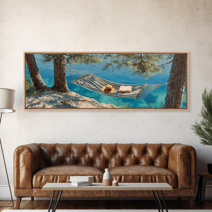 Coastal Hammock By Turquoise Water Wall Art, Beach House Canvas Print, Relaxing Nature Decor, Summer Lake House Gift For Her