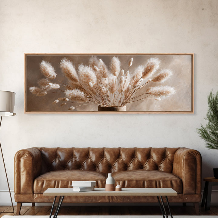 Soft Pampas Grass Plumes Wall Art, Minimalist Neutral Canvas Print, Boho Bedroom Decor, Wabi Sabi Living Room Gift For Her