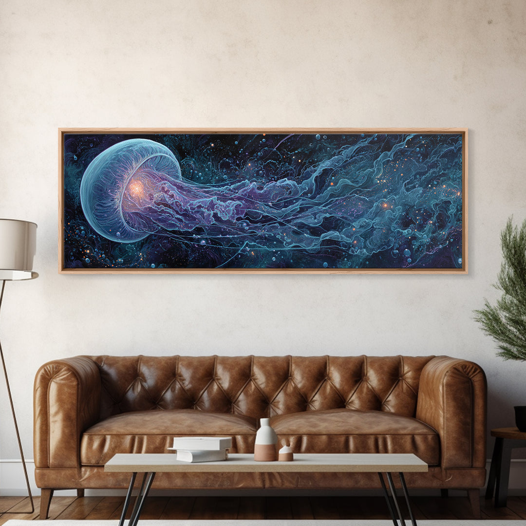 Cosmic Jellyfish Canvas Print, Glowing Ocean Creature, Celestial Sea Life Wall Decor, Marine Biology Gift, Coastal Wall Art