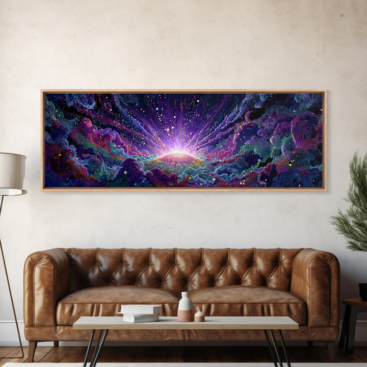 Radiant Cosmic Sunrise Wall Art, Colorful Abstract Space Poster, Galaxy Canvas Decor, Modern Living Room Wall Art Print