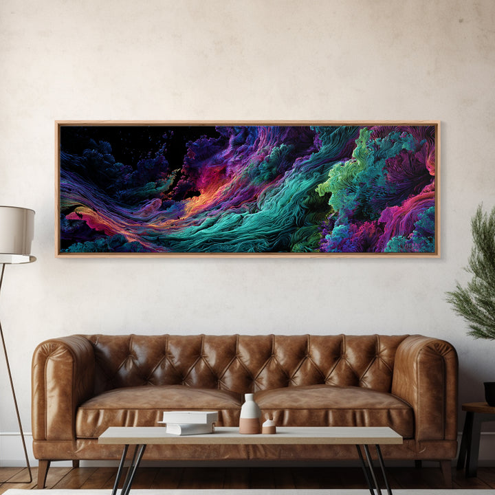 Vibrant Fractal Ocean Wave Canvas Print, Psychedelic Abstract Art, Colorful Wall Decor, Modern Statement Living Room Art
