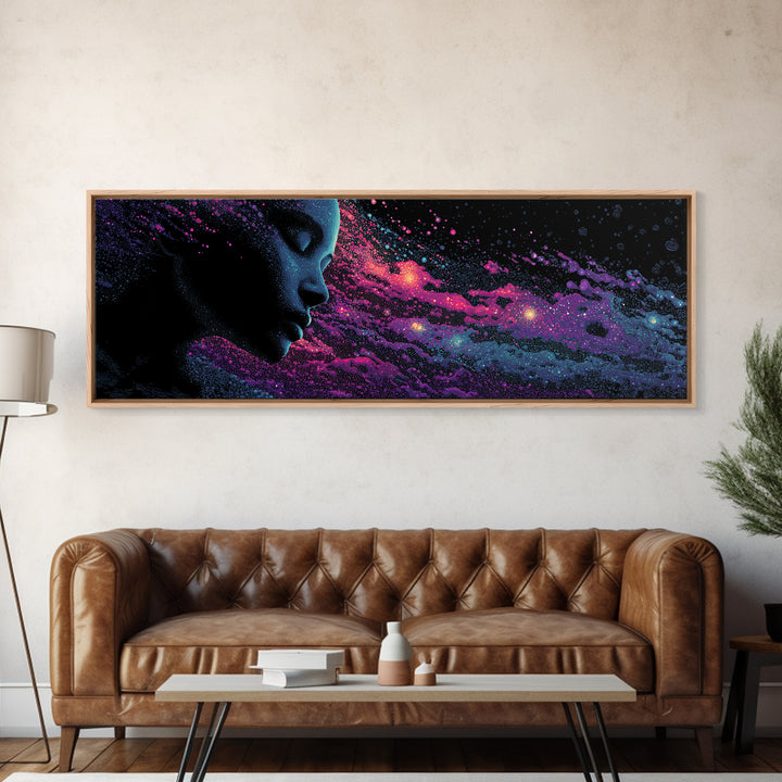 Cosmic Woman Profile Wall Art, Celestial Galaxy Canvas Print, Psychedelic Space Decor, Mystical Feminine Statement Art Gift