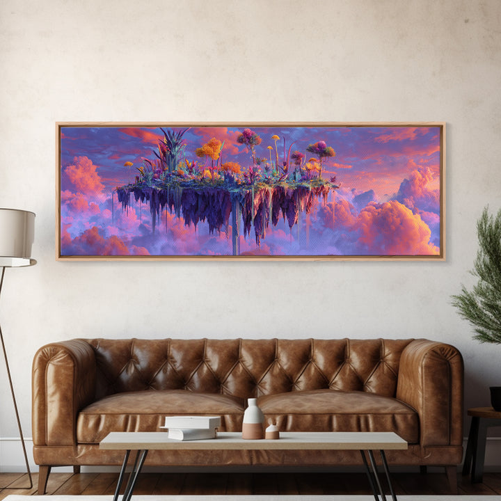 Floating Sky Island Garden In Pink Clouds Canvas Print, Fantasy Landscape Wall Art, Dreamy Botanical Decor, Whimsical Gift