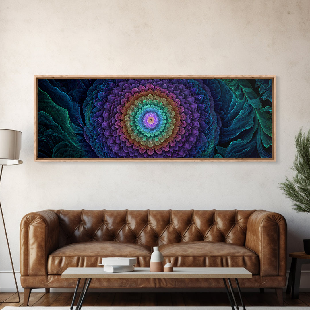 Rainbow Mandala Flower Fractal Wall Art, Spiritual Psychedelic Canvas Print, Boho Meditation Decor, Colorful Zen Gift Idea