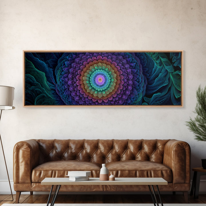 Rainbow Mandala Flower Fractal Wall Art, Spiritual Psychedelic Canvas Print, Boho Meditation Decor, Colorful Zen Gift Idea