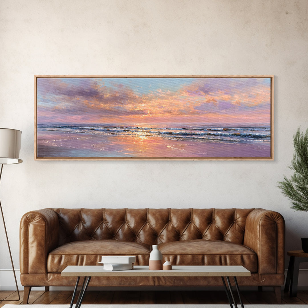 Pastel Ocean Sunset Canvas Print, Romantic Seascape Painting, Coastal Wall Art, Serene Beach House Living Room Decor Gift