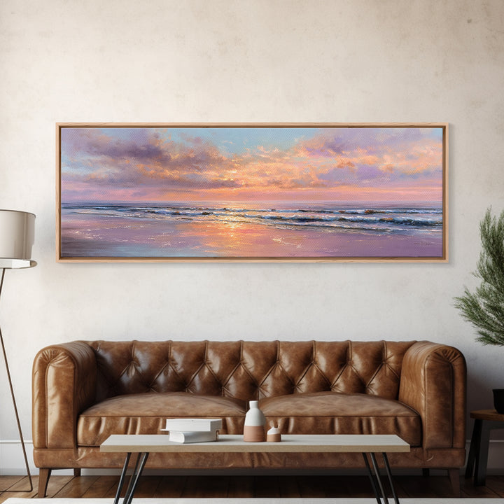 Pastel Ocean Sunset Canvas Print, Romantic Seascape Painting, Coastal Wall Art, Serene Beach House Living Room Decor Gift
