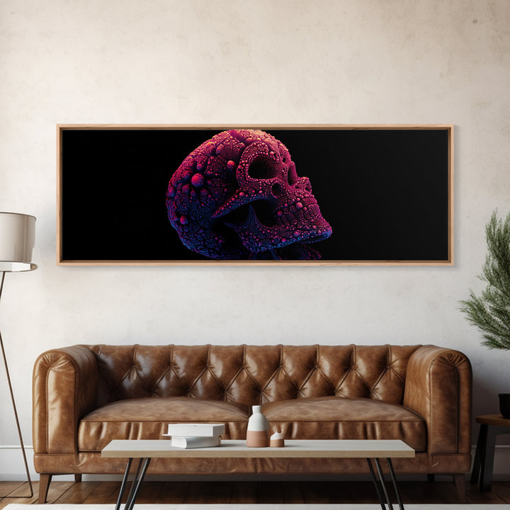 Neon Fractal Skull Canvas Print, Gothic Dark Art Wall Art, Psychedelic Horror Decor, Edgy Man Cave Statement Artwork, Gift For Him