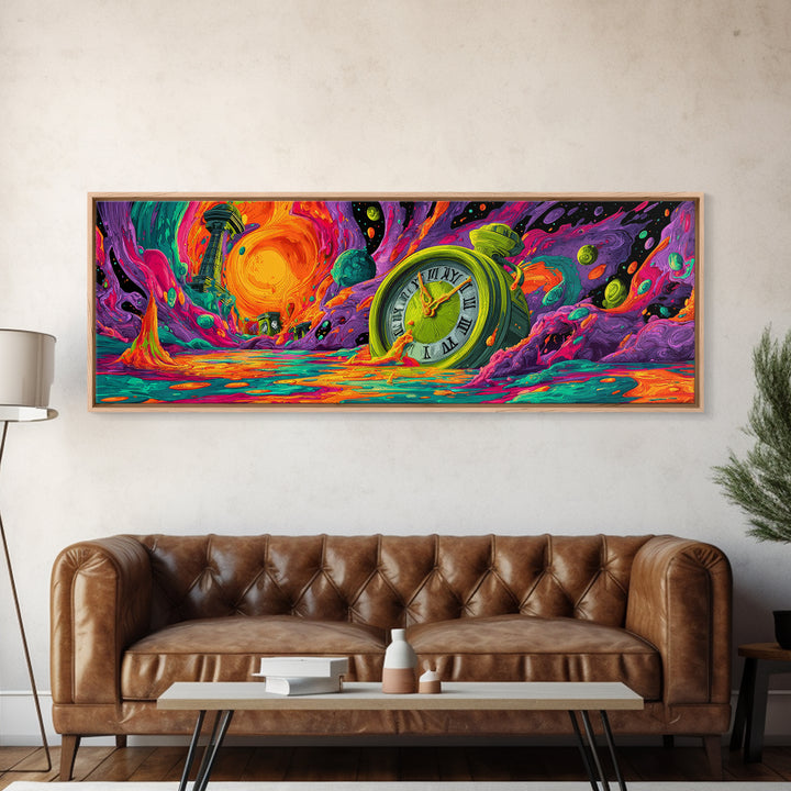 Melting Clock Alien Planet Wall Art, Surreal Psychedelic Landscape Print, Colorful Fantasy Decor, Statement Canvas Print