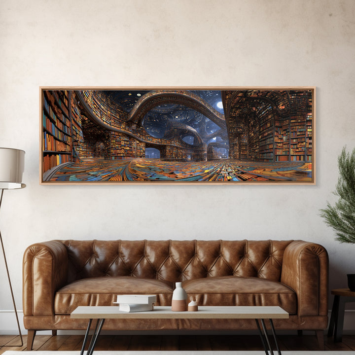 Grand Surreal Library Wall Art, Magical Bookshelves, Dark Academia Decor, Book Lover Gift, Home Office Wall Decor Art Print