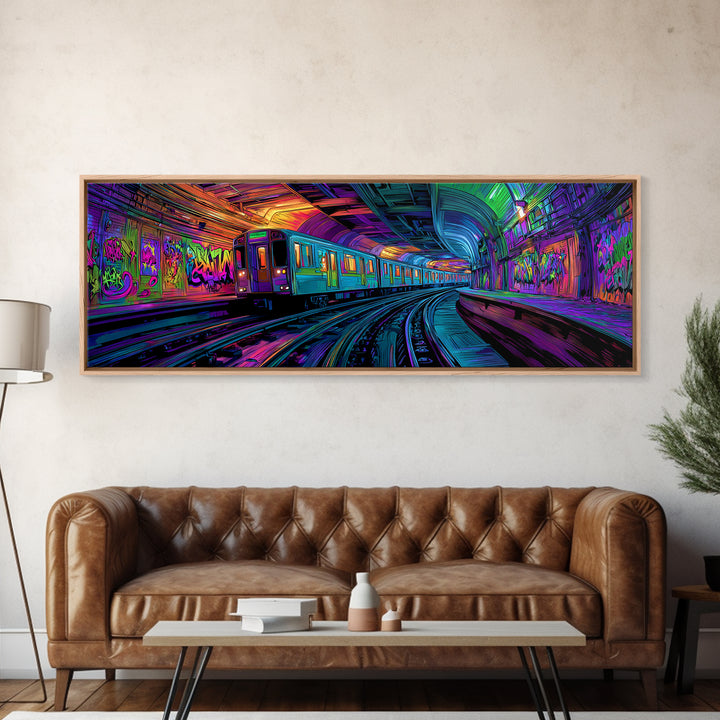 Neon Graffiti Subway Canvas Print, Urban Street Art Train, Cyberpunk Wall Decor, Gaming Room Art, Modern Wall Art Gift For Him