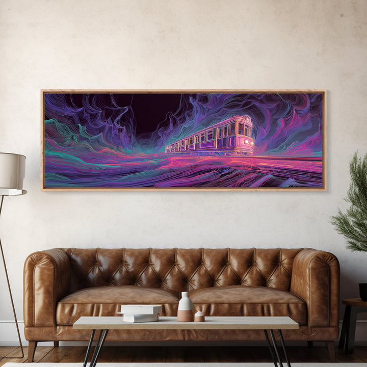 Neon Ghost Train Canvas Print, Cyberpunk Subway, Futuristic Urban Wall Decor, Gaming Room Decor, Sci Fi Modern Wall Art Gift
