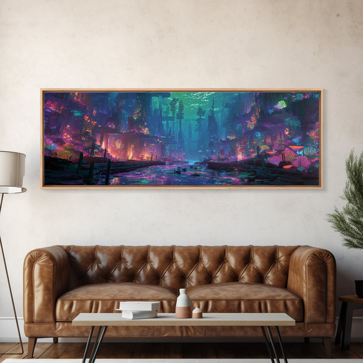 Neon Flooded Cyber City Wall Art, Futuristic Cityscape, Dystopian Sci Fi Decor, Gaming Room Wall Art, Modern Home Decor Print