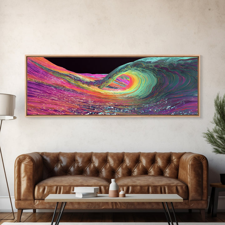 Rainbow Psychedelic Ocean Wave Canvas Print, Surf Wall Art, Colorful Coastal Decor, Modern Abstract Beach House Art Print