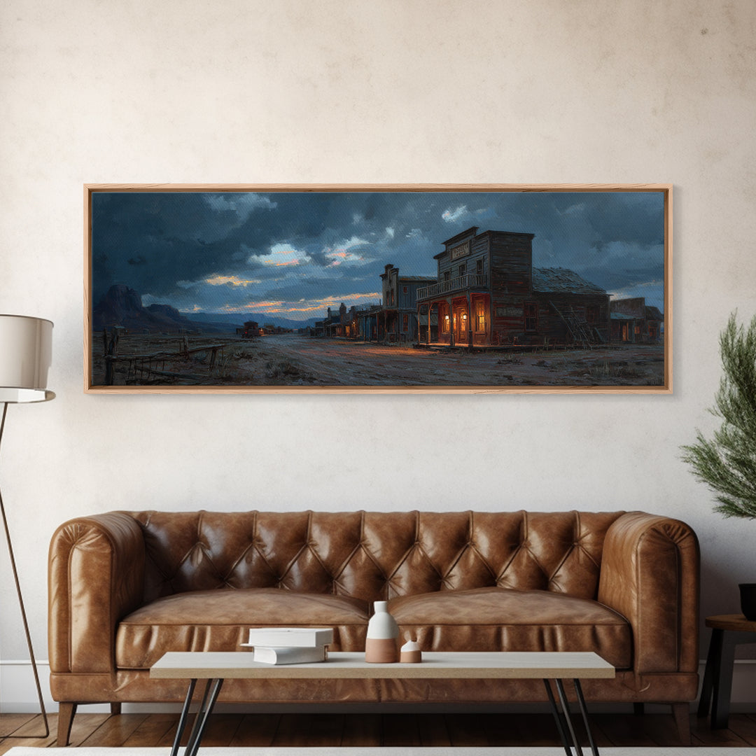 Stormy Western Ghost Town Wall Art, Moody Frontier Street Canvas, Rustic Cowboy Decor, Man Cave Print, Large Wall Decor For Him