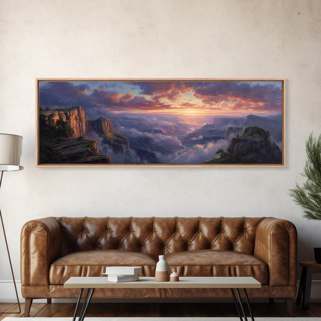 Grand Canyon Sunset Vista Wall Art, Panoramic Landscape Painting, Large Wall Art, Nature Wall Decor, Living Room Decor, Home Decor