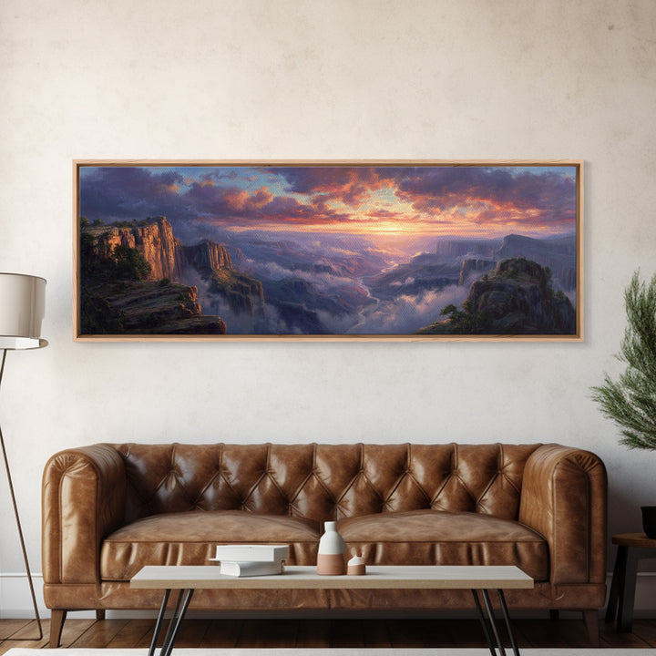 Grand Canyon Sunset Vista Wall Art, Panoramic Landscape Painting, Large Wall Art, Nature Wall Decor, Living Room Decor, Home Decor