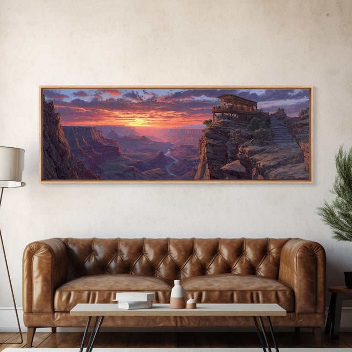 Grand Canyon Sunset Lookout Framed Canvas Print, Southwest Landscape Wall Art, Rustic Cabin Decor, National Park Travel Poster Print