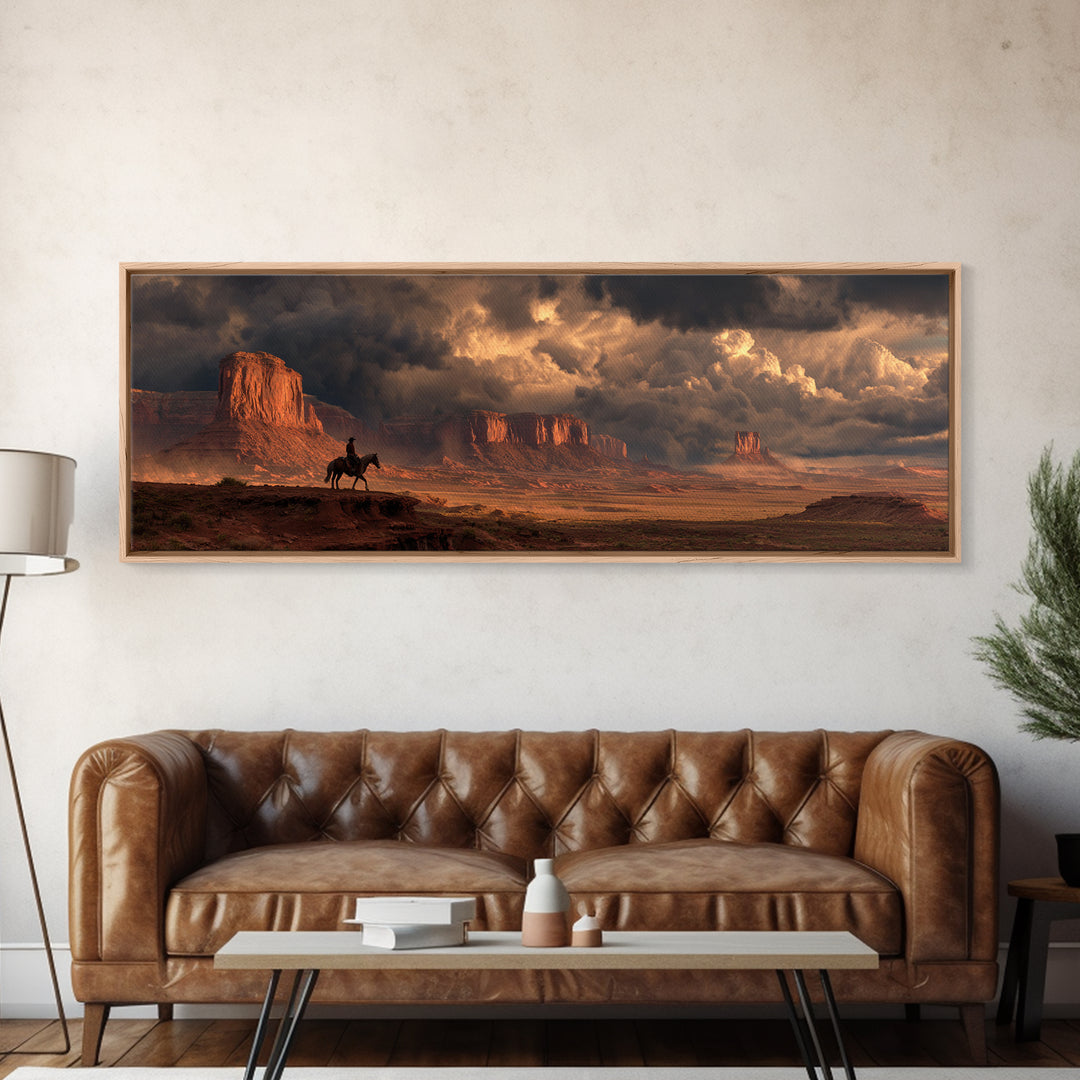 Stormy Western Mesa Canvas Print, Cowboy Desert Landscape Wall Art, Southwestern Decor, Rustic Living Room Wall Art Print