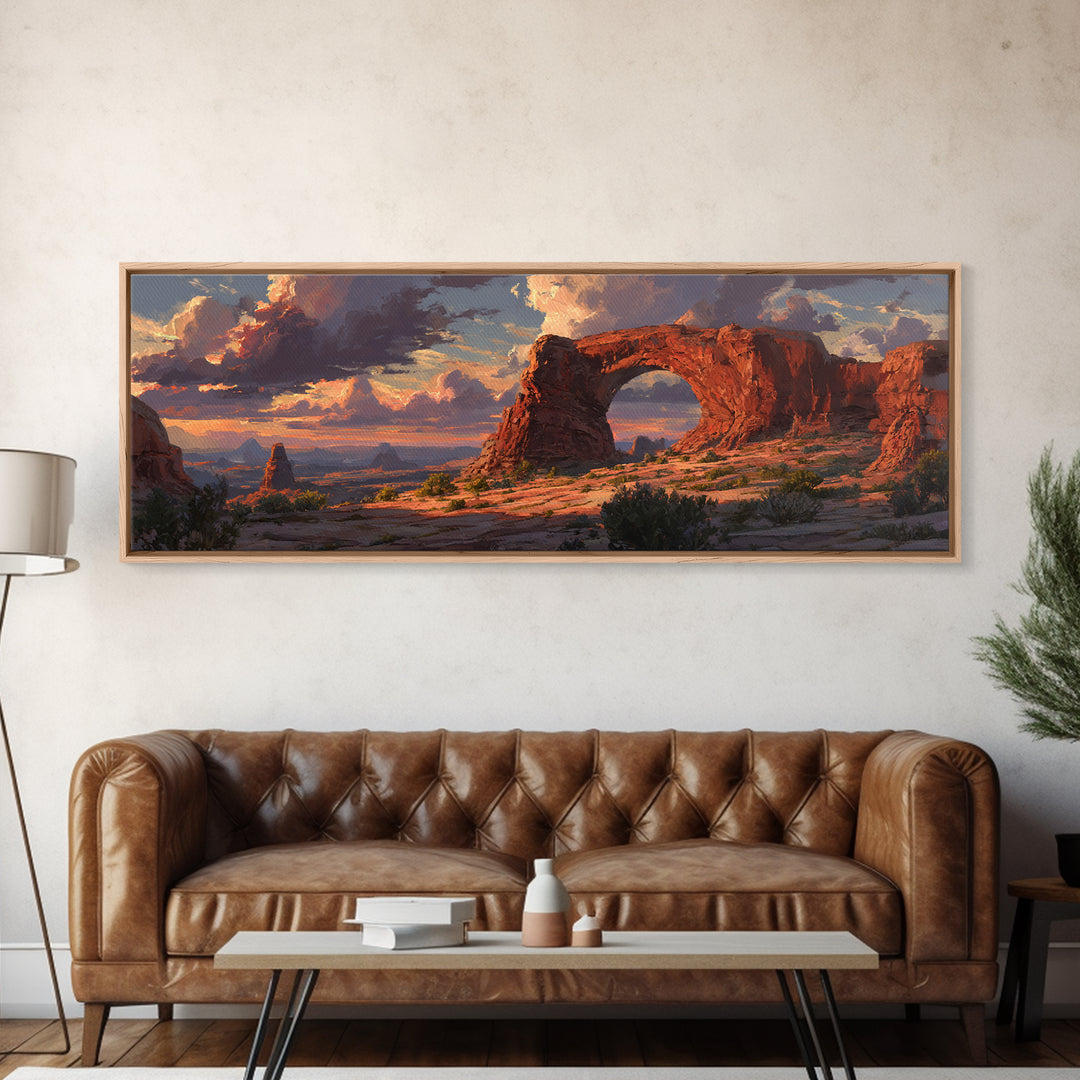 Red Rock Desert Arch At Sunset Framed Canvas Print, Southwest Landscape Wall Art, Utah Travel Decor, Rustic Home Decor, Nature Wall Art