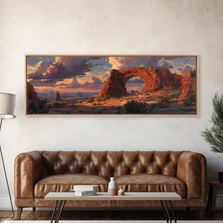 Red Rock Desert Arch At Sunset Framed Canvas Print, Southwest Landscape Wall Art, Utah Travel Decor, Rustic Home Decor, Nature Wall Art