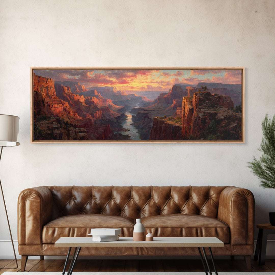 Grand Canyon River Sunset Wall Art, Panoramic Canvas Print, Southwest Landscape Decor, Large Desert Art For Living Room Decor