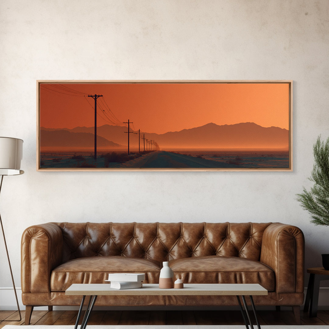 Orange Desert Road With Utility Poles, Southwestern Wall Art, Desert Canvas Print, Modern Rustic Decor, Western Wall Decor