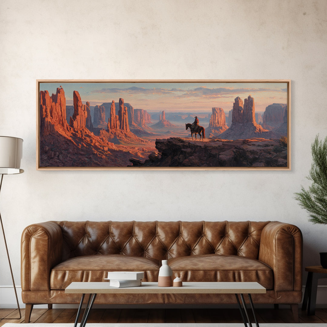 Monument Valley Cowboy Canvas Print, Western Desert Landscape, Southwestern Wall Art, Rustic Ranch Home Above Sofa Decor
