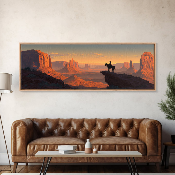 Western Cowboy Desert Sunset Wall Art, Monument Valley Canvas Print, Southwestern Decor For Man Cave Living Room And Office