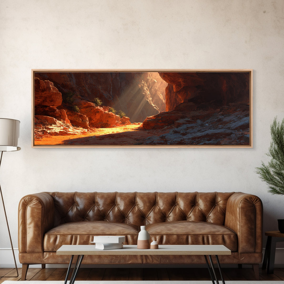 Sunlit Red Rock Desert Canyon Wall Art, Southwestern Landscape Canvas Print, Rustic Arizona Decor, Warm Nature Wall Decor