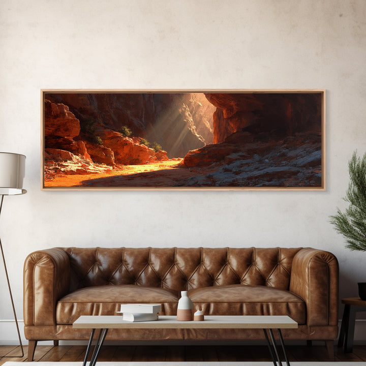 Sunlit Red Rock Desert Canyon Wall Art, Southwestern Landscape Canvas Print, Rustic Arizona Decor, Warm Nature Wall Decor
