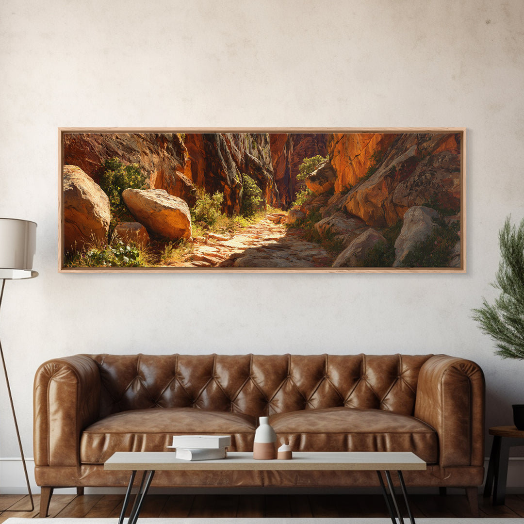 Sunlit Red Rock Canyon Trail Canvas Print, Desert Landscape Wall Art, Southwestern Decor, Arizona Print, Rustic Home Decor