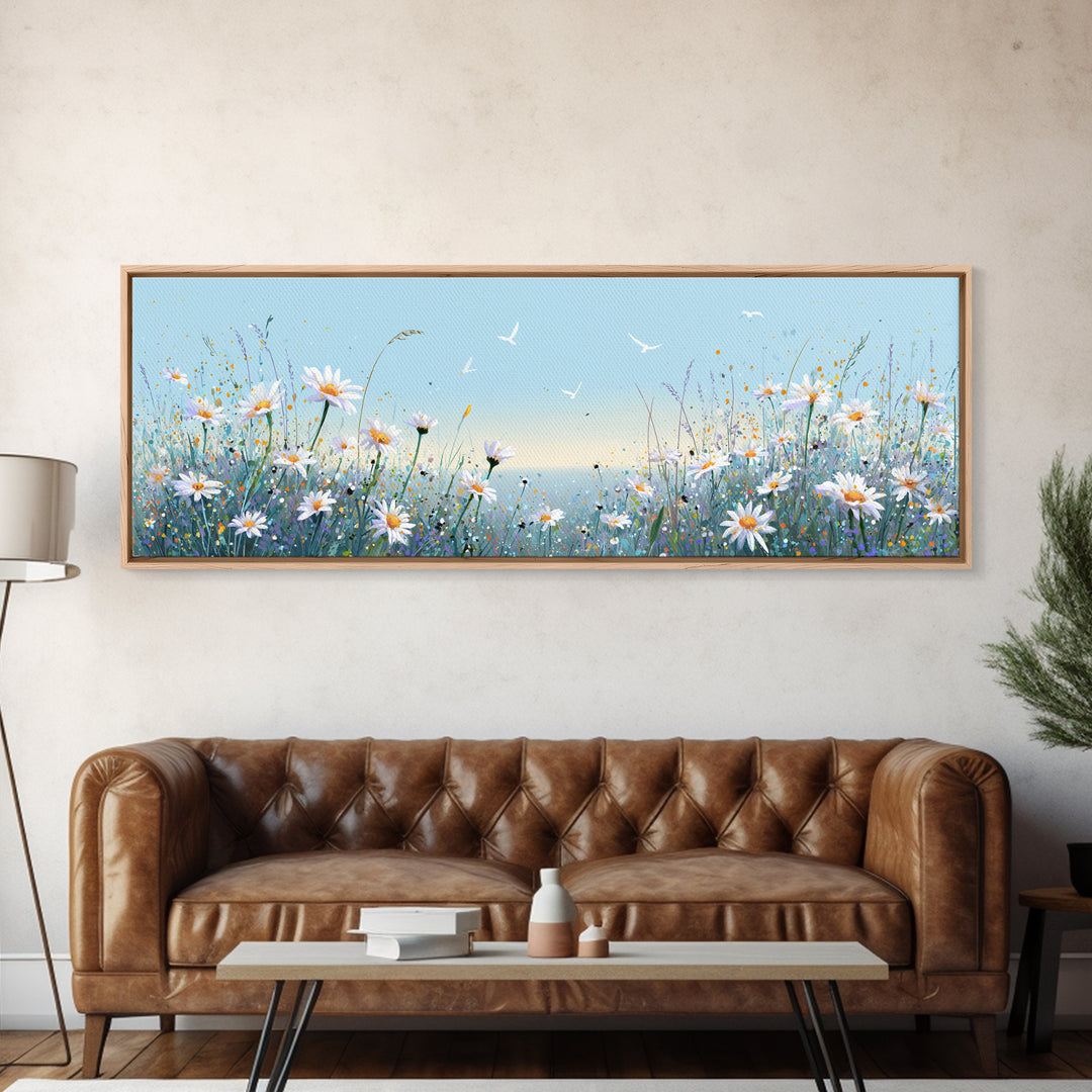 Blue Daisy Meadow Wall Art, Coastal Wildflower Canvas Print, Serene Nature Decor, Nursery Bedroom Art, Housewarming Gift