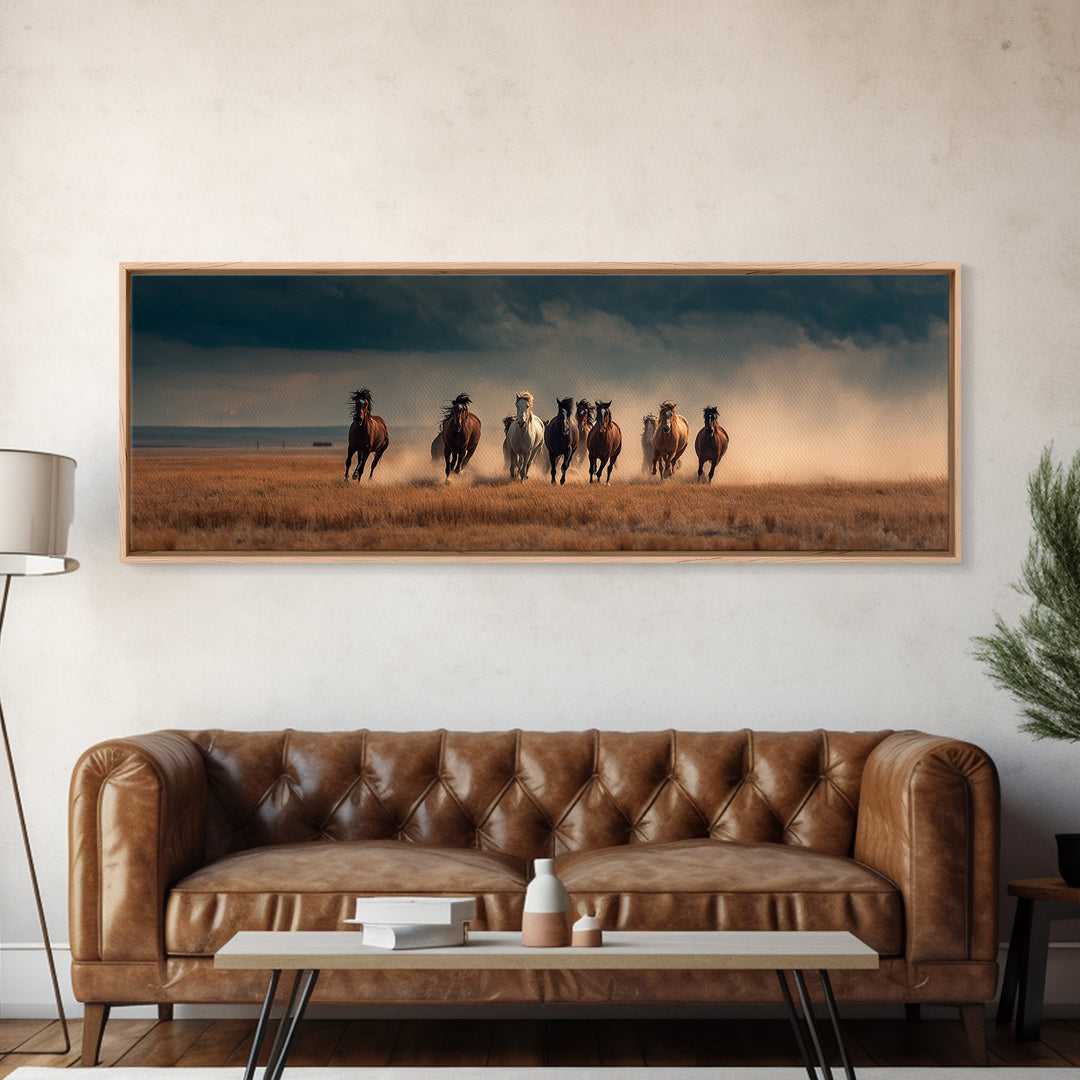 Wild Horses Running Storm Wall Art, Dramatic Western Prairie Canvas, Equine Landscape Print, Rustic Ranch Home Decor, Horse Lover Gift