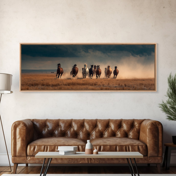 Wild Horses Running Storm Wall Art, Dramatic Western Prairie Canvas, Equine Landscape Print, Rustic Ranch Home Decor, Horse Lover Gift
