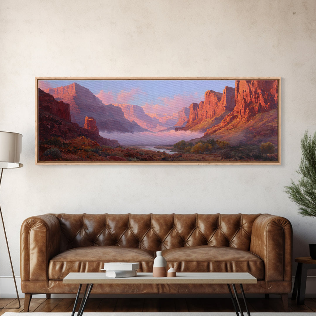 Red Rock Canyon River Sunrise Wall Art, Southwest Desert Canvas Print, Panoramic Landscape Decor, Warm Nature Art Print For Home