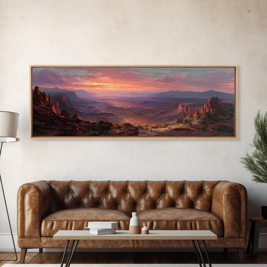 Desert Canyon Sunset Wall Art, Panoramic Landscape Canvas Print, Southwestern Home Decor, Large Living Room Art Gift Idea