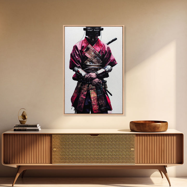 Portrait of a Cyberpunk Samurai with Cybernetic augments, Framed Canvas Print, Ready To Hang Framed Wall Art