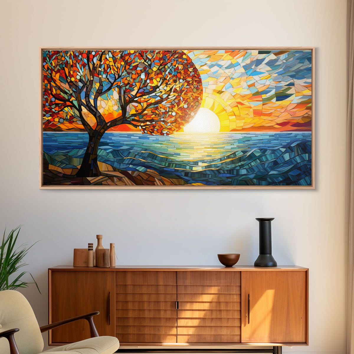Mosaic Wall Art, Abstract Wall Art, Nature Wall Print, Sunset Art, Canvas Print, Wall Hanging, Panoramic Art, Kitchen Wall Art, Gift Ideas