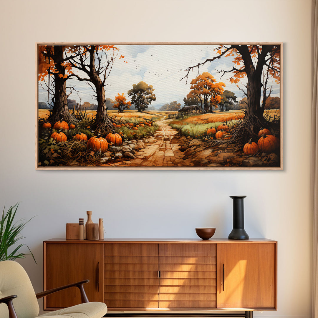 The Pumpkin Patch, Pumpkins Stilll Life, Fall Decor, Farmhouse Wall Art, Framed Canvas Print, Vintage Inspired, Farmhouse Wall Art
