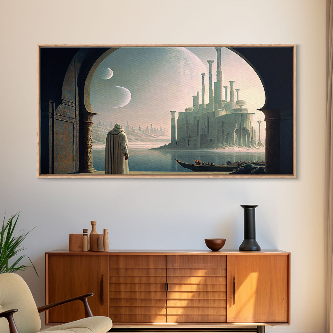 Two Moon Alien World, Dune Inspired Art, Framed Canvas Print, Scifi Art