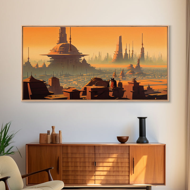Futuristic Alien Desert World, Scifi Art, Framed Canvas Print, Cool Wall Art